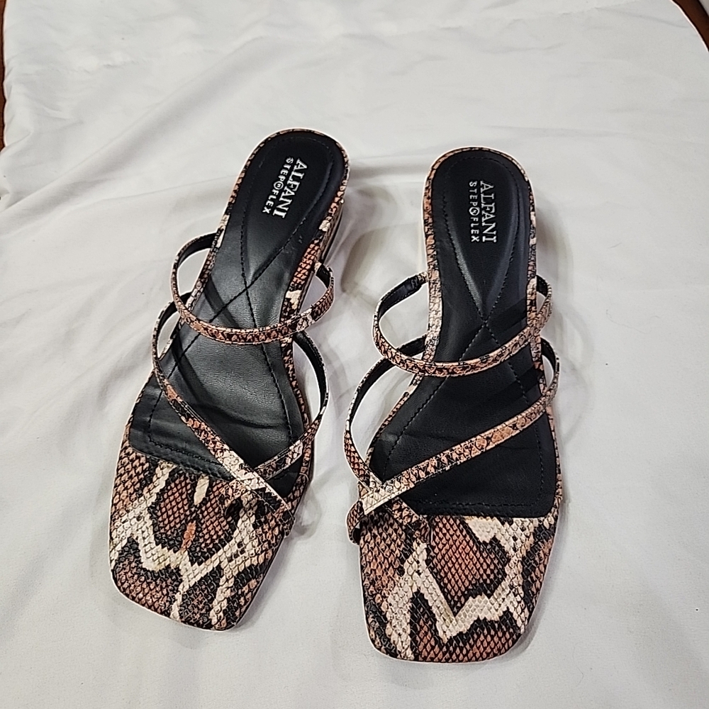 Alfani Snakeskin Strappy Heels - Black and Brown